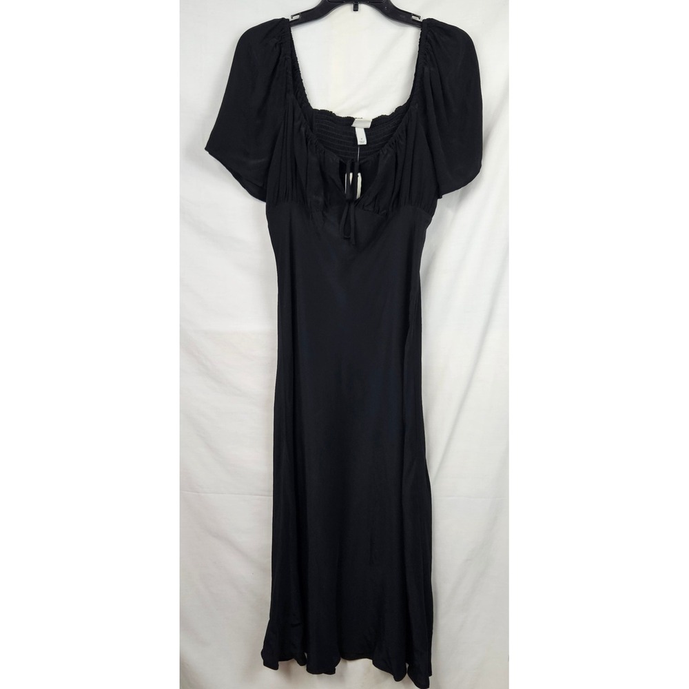NWT A New Day Black Short Puff‎ Sleeve Smocked Back Empire Waist Midi Dress M
